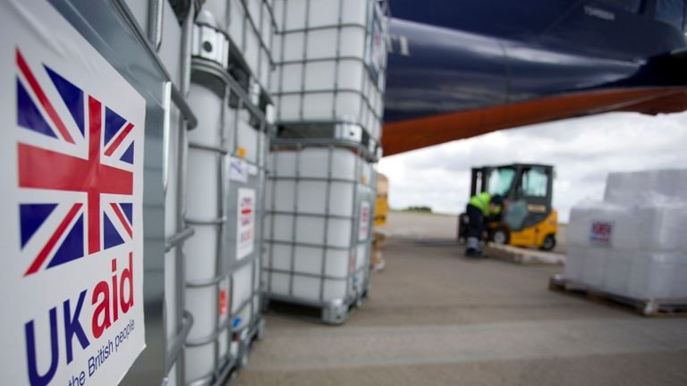 File photo dated 13/8/2014 of British Aid cargo waiting to be loaded onto an Antonov An-12B aircraft at East Midlands Airport.  Prime Minister Boris Johnson announced that he had merged the Department for International Development (Dfid) with the Foreign Office, creating a new department, the Foreign Commonwealth and Development Office.