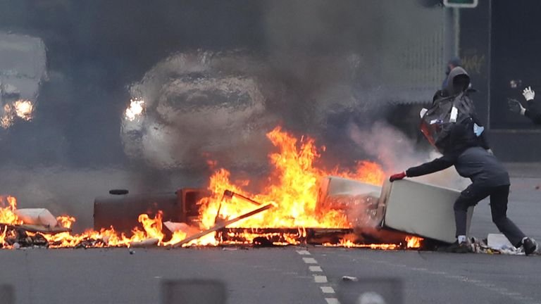 Loyalist protesters set fire to the unrest on Belfast's Lanark Way earlier this month