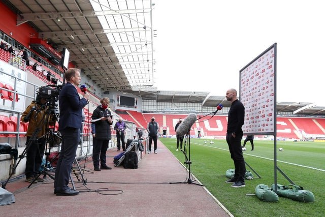Paul Warne, manager of Rotherham United, is interviewed by Sky Sports ahead of the Sky Bet Championship match between Rotherham United and Coventry City.  (Photo by George Wood / Getty Images)