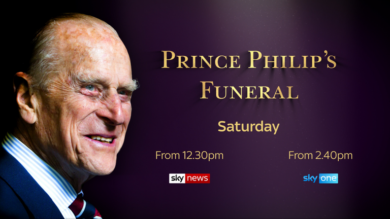 Watch and follow live coverage of Prince Philip's funeral service on Sky News starting at 12:30 p.m. Saturday.