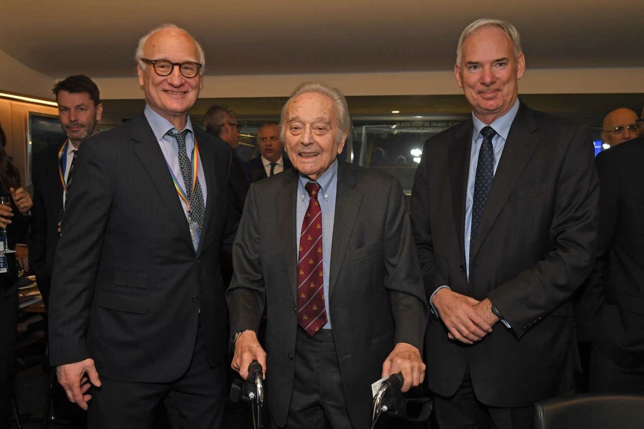 Bruck Buck, President of Chelsea FC, RAF World War II veteran, Lawrence Seymour Benny Goodman, and Sir Andy Pulford, President of the RAF Museum