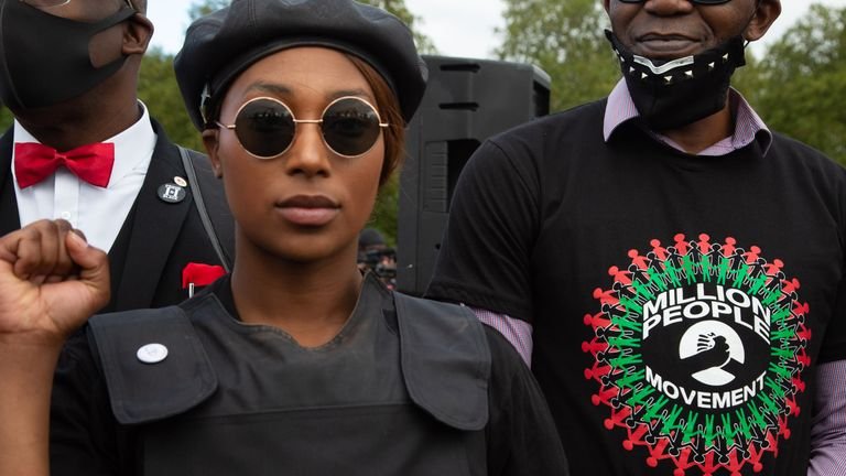 Black Lives Matter activist Sasha Johnson at a protest in London.  Photo: Thabo Jaiyesimi / SOPA Images / Shutterstock