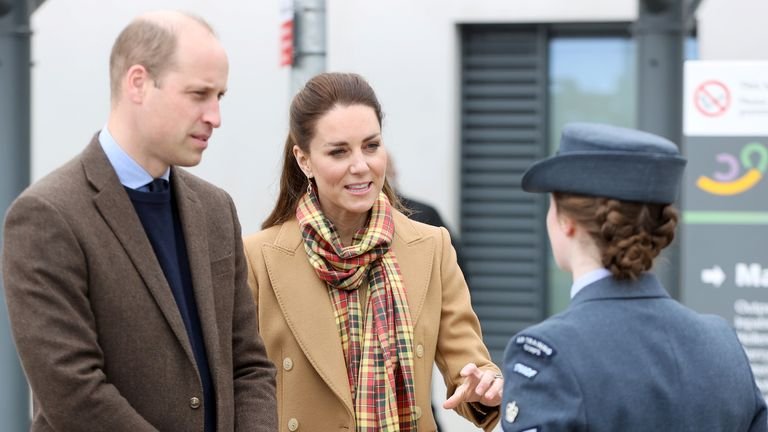 Britain's Prince William, Duke of Cambridge and Catherine, Duchess of Cambridge speak to an Army staff member as they arrive to officially open Balfour Hospital, Orkney in Kirkwall, Scotland, Great Britain Brittany on May 25, 2021. Chris Jackson / Swimming pool via REUTERS