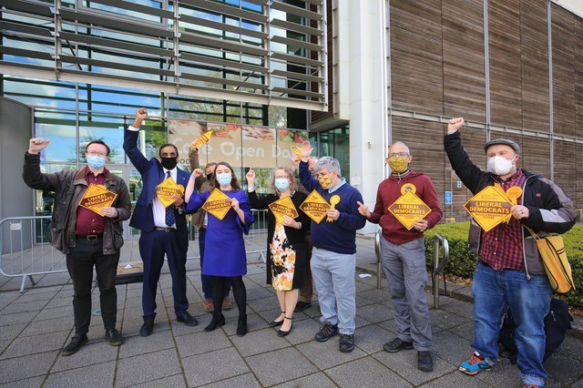 Count of the Sheffield City Council elections in 2021. The Lib Dems celebrate.  Photo: Chris Etchells