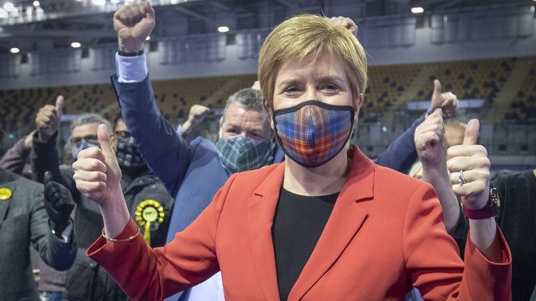 Nicola Sturgeon celebrates after retaining her seat 