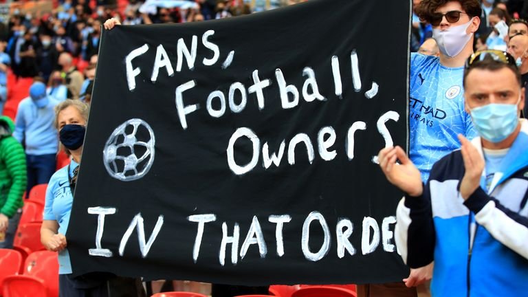 Banner directed at European Super League collapsed