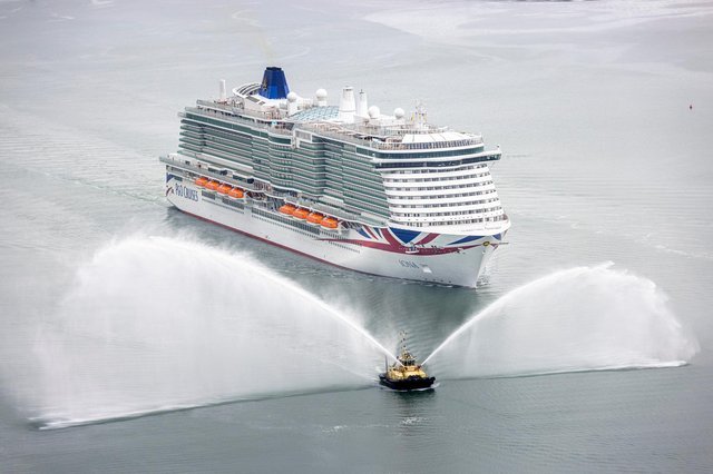 Britain's largest and greenest cruise liner, Iona, arrives at its home port of Southampton ahead of the naming ceremony.