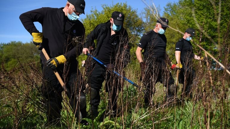 Police searched meadows near an address in Aylesham, Kent