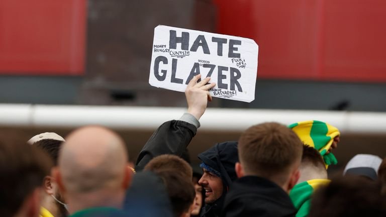 Manchester United fans protest outside Old Traford against Glazers ownership of the club