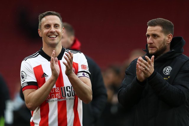 SHEFFIELD, ENGLAND - MAY 23: Phil Jagielka of Sheffield United applauding the fans after the Premier League match between Sheffield United and Burnley at Bramall Lane on May 23, 2021 in Sheffield, England.  A limited number of fans will be allowed into Premier League stadiums as coronavirus restrictions begin to ease in the UK.  (Photo by Jan Kruger / Getty Images)