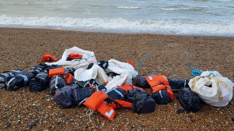 Passers-by on a beach near Hastings discovered large bags containing a ton of cocaine.  Pic: NCA