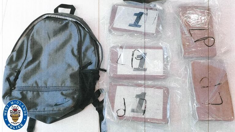A backpack containing five kilograms of cocaine, worth £ 500,000, was found following the pursuit.  Photo: West Midlands Police