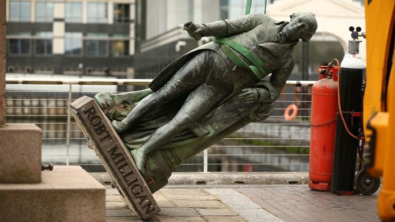 Robert Milligan statue dismantled in east London in June 2020