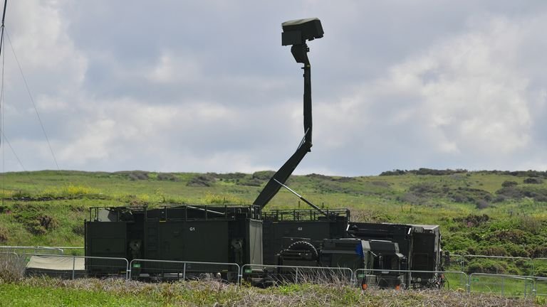 A mobile radar station set up in the National Trust car park at Godrevy, near St Ives, Cornwall, before the G7 summit