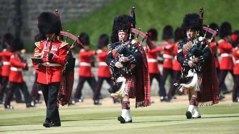Members of the Massed Band of the Household Division perform at the ceremony at Windsor Castle