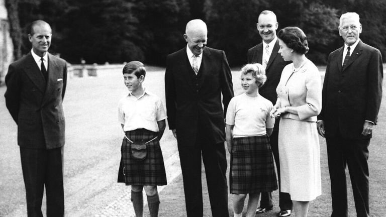 Dwight Eisenhower is pictured with the Queen, Prince Philip, a young Prince Charles and Princess Anne at Balmoral in August 1959. Photo: AP