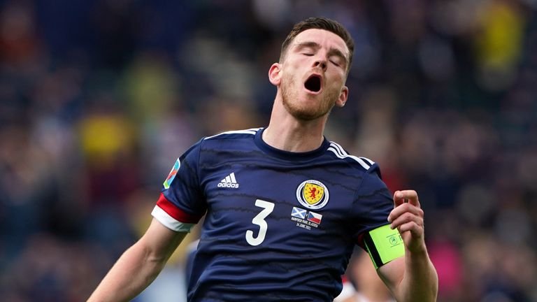 Scotland's Andrew Robertson regrets a missed opportunity during the UEFA Euro 2020 Group D match at Hampden Park, Glasgow.  Photo date: Monday, June 14, 2021.