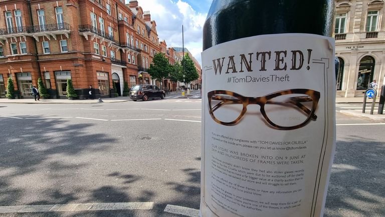 Designer Tom Davies released a 'wanted' poster after his Sloane Square store was robbed