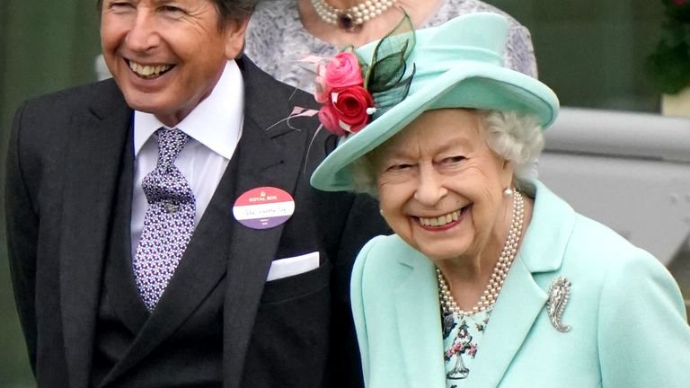 Queen Elizabeth II smiles during day five of Royal Ascot at Ascot Racecourse.  Picture date: Saturday June 19, 2021.