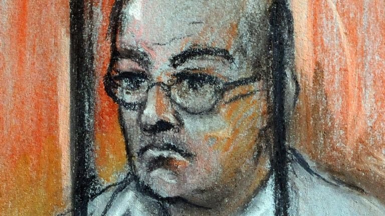 A court artist's impression of Colin Pitchfork, 48, appealing the length of his sentence to the London Court of Appeal. 