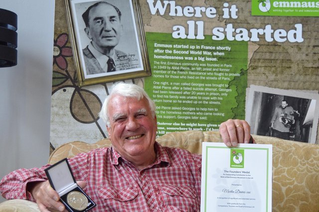 Martin Davies received the Emmaus UK 30th Anniversary Founders Medal, marking his 24 years as chairman of the Sheffield Charity and his eight-year term as a trustee as chairman of Emmaus UK himself.