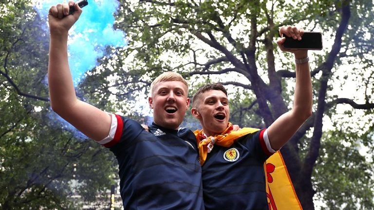 Scottish fans gathered in Leicester Square ahead of the match 