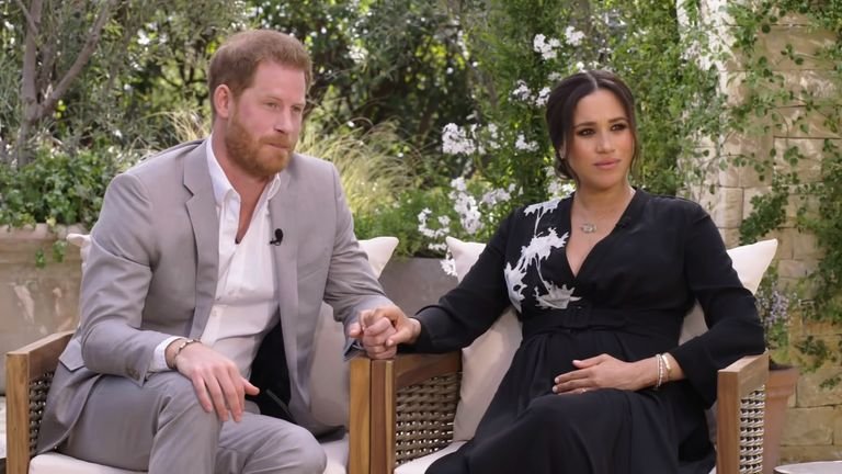 Harry and Meghan's interview with Oprah.  Photo: CBS