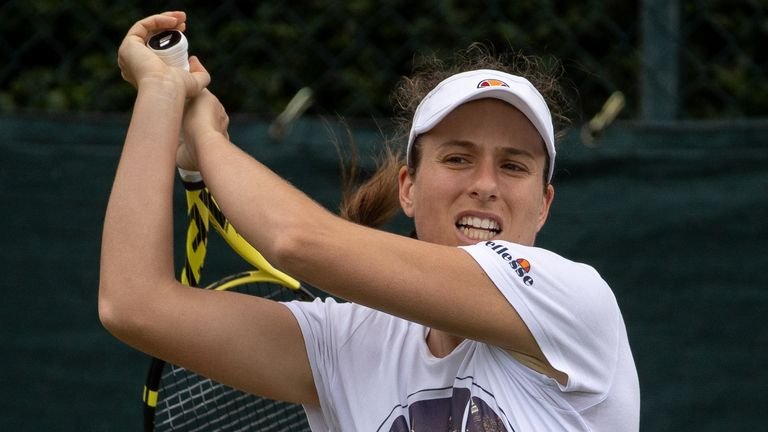 Johanna Konta pictured during a training session at Wimbledon on Sunday