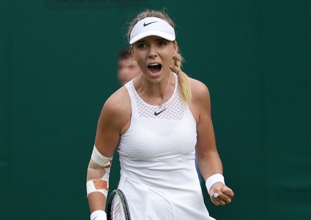Battler: Katie Boulter celebrates after recovering from a set down to beat Danielle Lao.  Image: Adam Davy / PA Wire.