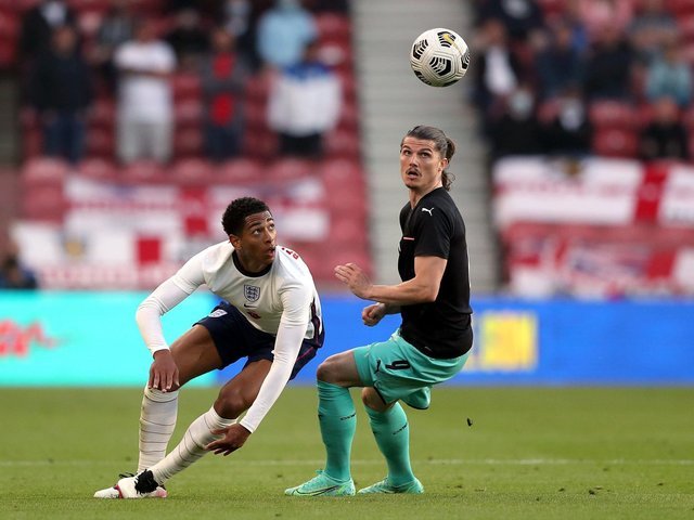 Jude Bellingham, pictured in his first start for England in Wednesday night's friendly against Austria at Riverside Stadium.  Image: PA.