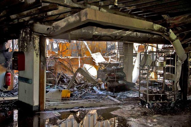 Interior of the main entrance to Chesterfield Royal Hospital after the fire of June 25, 2011