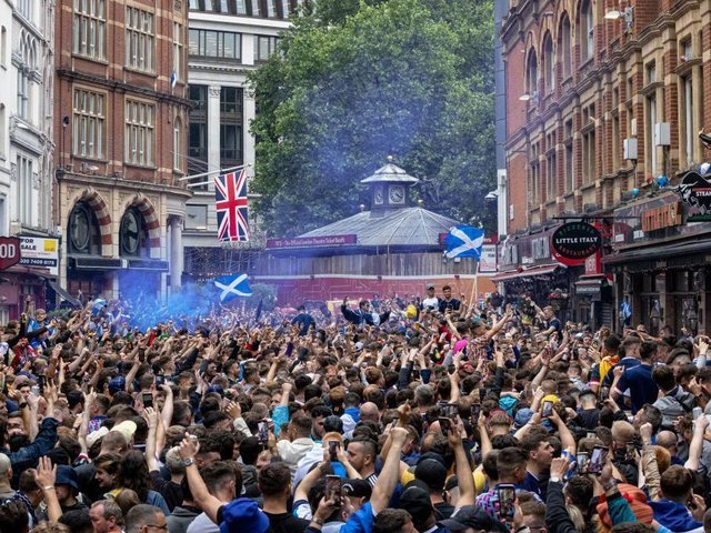 PARTY: Scottish fans descend on Leicester Square ahead of their Euro 2020 match against England at Wembley