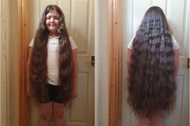 Bethany Devey gets her hair cut to raise money for Sheffield Children's Hospital.  She plans to donate her locks to the Little Princess Trust, which donates wigs to children who are losing their hair