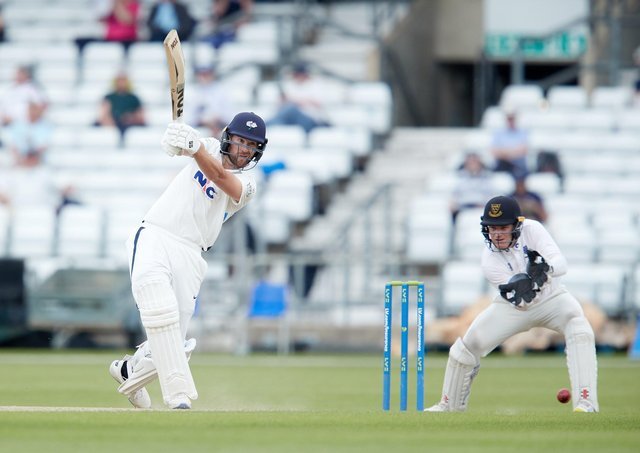 LEAD MAN: Dawid Malan drives through the blankets on his way to reach 150 at Headingley against Sussex.  Image by John Clifton / SWpix.com
