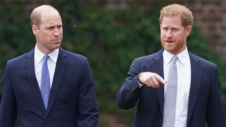 The Duke of Cambridge and The Duke of Sussex arrive for the unveiling of a statue they commissioned from their mother Diana, Princess of Wales, in Sunken Garden at Kensington Palace, London, on the occasion of what would have been his 60th birthday.  Photo date: Thursday, July 1, 2021.