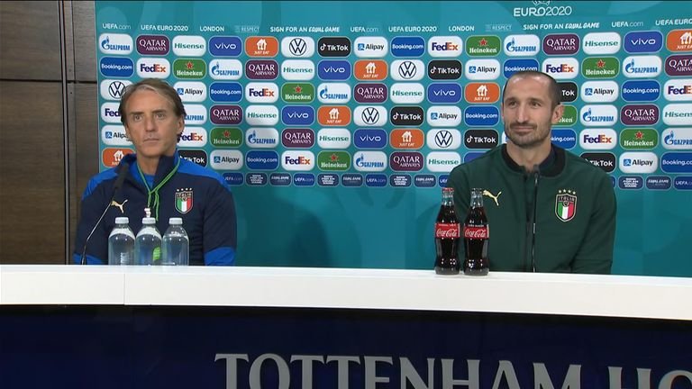 Roberto Mancini and Giorgio Chiellini answer questions at press conference ahead of Euro 2020 final 