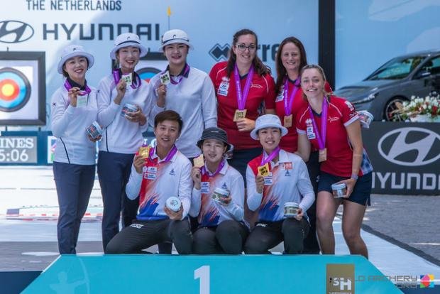 The Argus: Bryony Pitman celebrating a bronze medal at the 2019 World Championships. Credit: World Archery