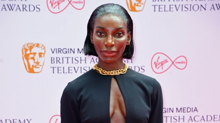 Michaela Coel arrives for the Virgin Media BAFTA TV Awards at the TV Center, Wood Lane, London.  Photo date: Sunday, June 6, 2021.