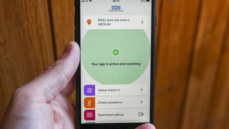 The new NHS Covid-19 mobile phone app on an iPhone, after the app went live on Thursday morning.