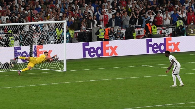 Saka's penalty saved by Italian goalkeeper Gianluigi Donnarumma