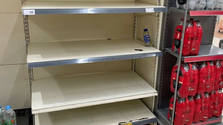 Empty shelves at Morrisons in BelleVale, Liverpool. 