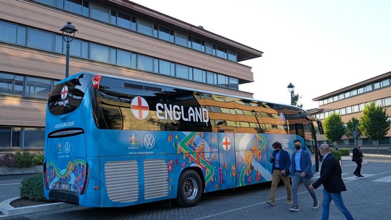The England team coach in Rome on Friday.  Photo: AP