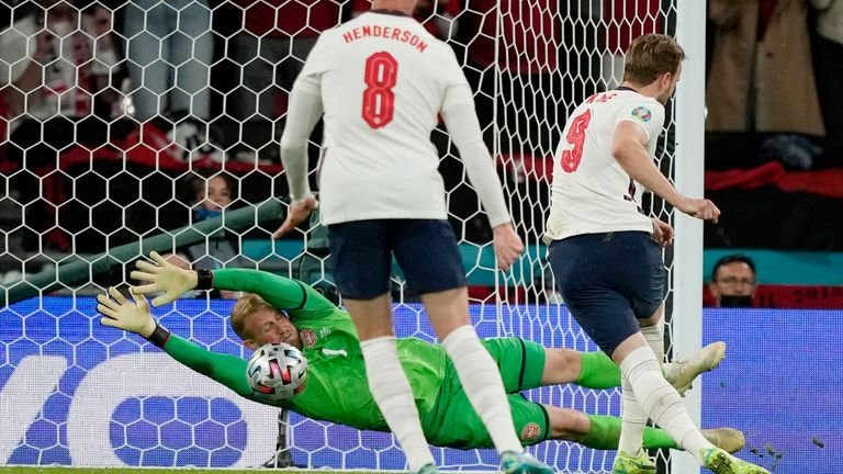 Kane's penalty was saved by the Danish keeper