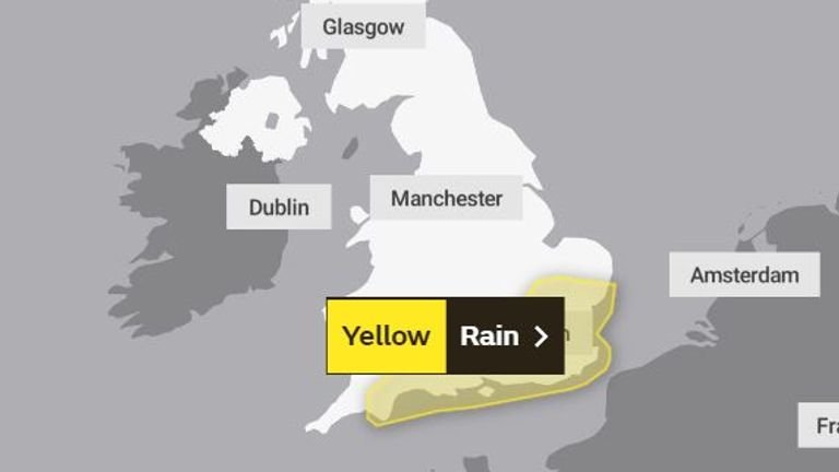 The weather warning covers much of southern England.  Photo: Met Office