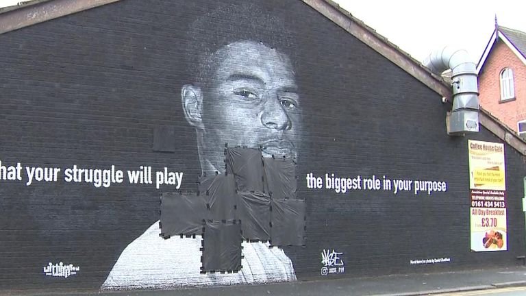 Rashford mural vandalized with racist graffiti 