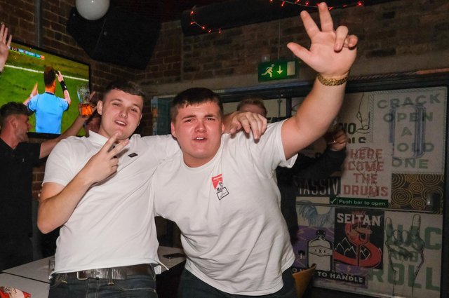 Fans at The Common Room in Sheffield celebrate England's Euro 2020 semi-final victory over Italy