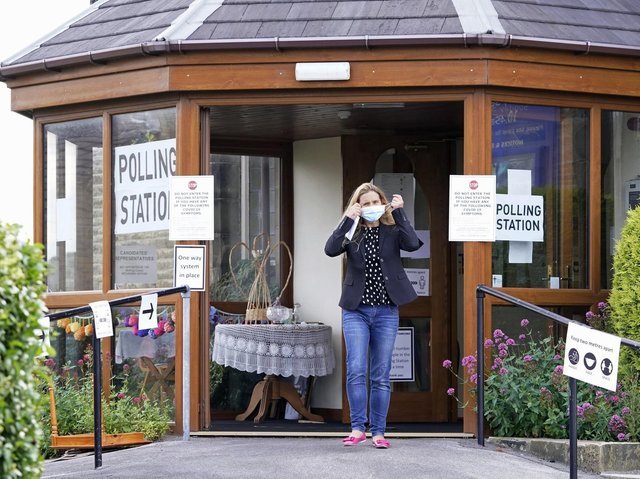Labor party candidate Kim Leadbeater leaves the Norristhorpe United Reformed Church polling station after casting her vote in the West Yorkshire constituency of Batley and Spen (Danny Lawson / PA)