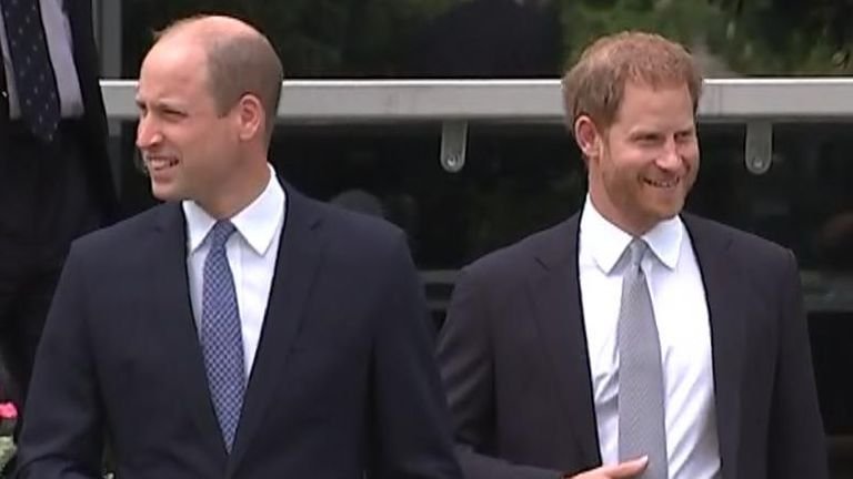 Prince William and Prince Harry at the unveiling of Princess Diana's statue at Kensington Palace
