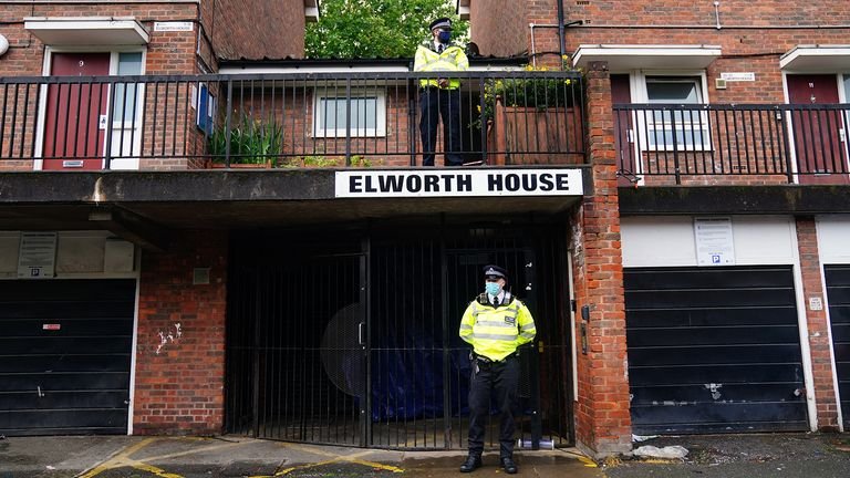 Police at the scene in Oval Place, Lambeth, south London, where a 16-year-old boy died after being stabbed on Monday evening.  Photo date: Tuesday, July 6, 2021.
