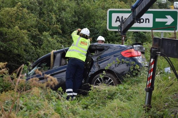 The Argus: A chase involving a stolen BMW resulted in a crash on the A27 near Alciston.  Credit: Dan Jessup